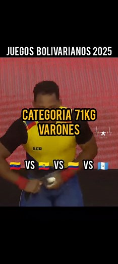 Top 3 🇻🇪 🇪🇨 🇬🇹 🇨🇴 🥇🥈🥉- Categoría 71kg varones Juegos Bolivarianos 2025 - Ayacucho 🇵🇪 ❕❕Hacemos énfasis que en esta ocasión solo se premian al arranque y al envión, NO se premió el total olímpico.❕❕ Colombia, Ecuador, Guatemala y Venezuela se repartieron medallas en esta categoría, donde hubo un intento de record por parte de Reinner Arango 🇻🇪 pero no se concretó. En la modalidad del envión el guatemalteco Wilfrido Camey 🇬🇹 hizo 3/3 levantando 165kg llevándose el bronce Resultado