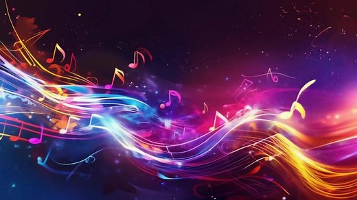 Download Animated colorful music notes flowing through a vibrant abstract background for free