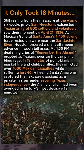 It Only Took 18 Minutes.Still reeling from massacre at the Alamo six weeks prior, #usa #usacontent