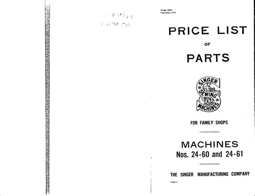 Singer 24-60 and 24-61 Parts Price List and Catalog 1919 PDF Sewing Machine Manual Vintage Reference English - Etsy