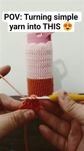 Beginner Friendly Crochet Bottle Holder 🧶 Peach Coral + Baby Pink 💕 #craftideas #viral #shorts