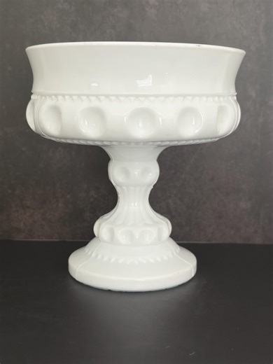 Vintage King’s Crown Milk Glass Pedestal Bowl | Indiana Glass Thumbprint Compote - Etsy