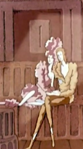 animation enjoyer on Instagram: "A clip from "Когда-то давно… (Once Upon a Time…)" (1990), directed by Galina Barinova, Soyuzmultfilm. After work, Zor returns home to Kora. The two share a quiet evening together, eating dinner, sitting closely, and watching a movie projected in their apartment. Their home is enclosed and orderly, filled with domestic technology that contrasts with the factory. This sequence shows their relationship and daily life before the dragon’s arrival. #GalinaBarinova #Soy