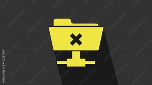 Yellow FTP cancel operation icon isolated on grey background. Software update, transfer protocol, router, teamwork tool management, copy process. 4K Video motion graphic animation