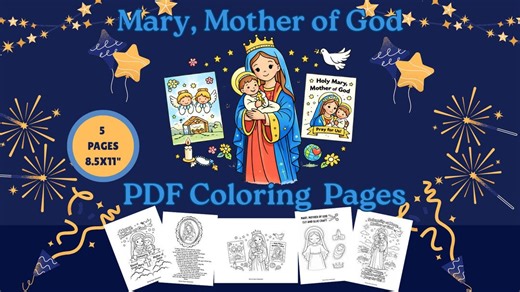 Mary Mother of God Coloring Pages: Catholic Kids Printable Bundle (PDF Download) - Etsy