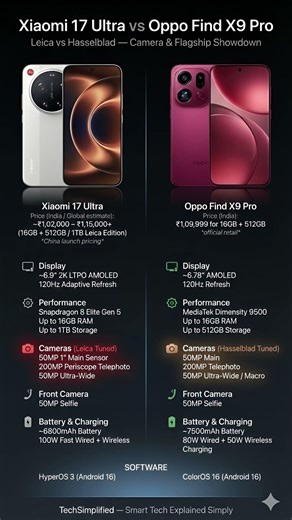 Xiaomi 17 Ultra vs OPPO Find X9 Pro Full Comparison | Camera, Performance, Display & Battery