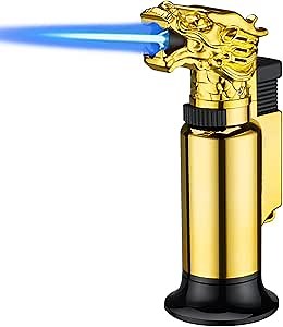 Dragon Butane Torch Lighter, Windproof Blue Jet Flame, Refillable & Reusable, Adjustable Firepower, 360° Inverted Ignition, Perfect for Outdoor Travel, Home Cooking, Welding.(Butane Not Include)