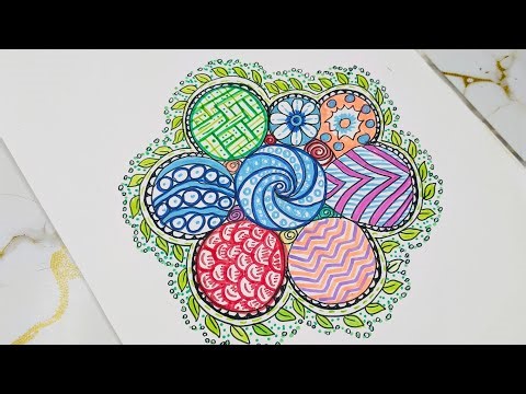 Relaxing Doodle Art in Circles | Colorful Mandala Design