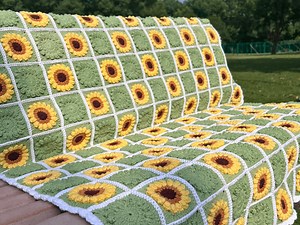 Crochet Granny Square Pattern, Digital Sunflower Granny Square, 120x150cm Crochet Baby Blanket Sunflower Blanket Boho Pattern Download PDF - Etsy