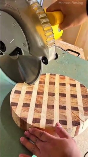 cutting circular patterned wood using a miter saw to create decorative pieces for a craft project