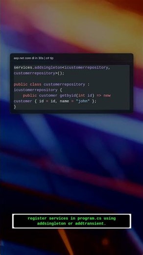 asp.net core di in 30s | c# tip