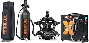 SMACO Mini Scuba Tank with Full Face Diving Mask,Reusable Lung Air Tank Sub Mask S400 Pro 1L Portable Mini Diving Tank Pony Bottle up to 20 Minutes Dive Time for Underwater Exploration Rescue