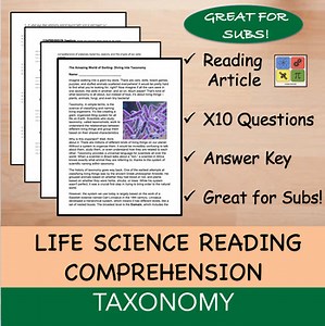 Taxonomy - Middle School Science Reading Worksheets - 100% Editable