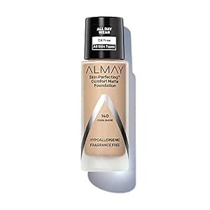 Almay Skin Perfecting Comfort Matte Foundation Liquid Makeup, Hypoallergenic, Cruelty- & Fragrance-Free, Dermatologist-Tested, 140 Cool Bare, 1 fl oz