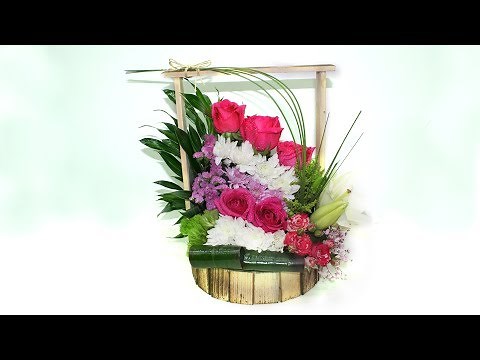 Simple Flower basket arrangement || Easy Flower Arrangements