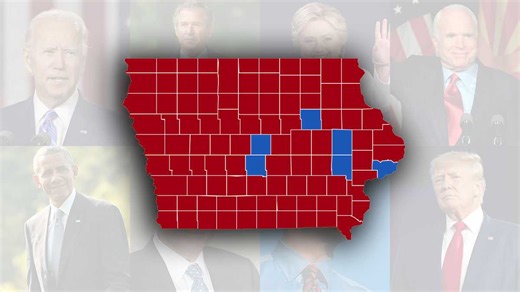 Iowa maps show how each county has voted in the past 6 presidential elections