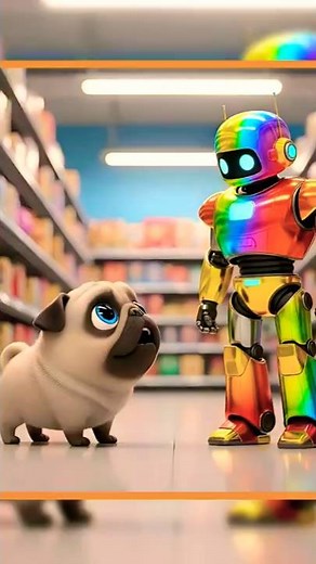 Cutest Twist Ever! 🐶✨Cute Pug Surprises Friends with a futuristic Robot #pug #puppy #robot #Shorts