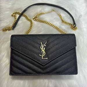 YSL SAINT LAURENT BLACK CASSANDRE ENVELOPE CHAIN WALLET HANDBAG