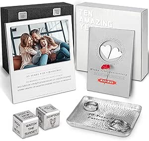10 Year Anniversary Tin Gifts For Him Her For Wife Couples,10th Wedding Anniversary Aluminum Gifts Set,Happy 10 th Gift Ideas For Couple, Best 10th Gift Basket Box With Card Decorations