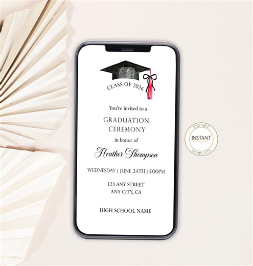 Graduation Ceremony Invitation Editable Minimalist Grad Announcement Printable Graduation Mobile Evite Template Digital Download - Etsy