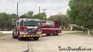 Around and around the tiller goes! Here’s Canyon Lake (TX) Fire Department navigating its Pierce Tractor Drawn Aerial in a parking lot, as you see the tiller moving the back of the trailer around all obstacles with ease. | Tractordrawnaerial.com