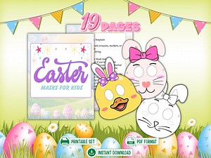 Easter Bunny Masks Printable – 19 Page Kids Coloring & Craft Activity (PDF) - Etsy Canada