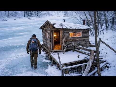 Alone Overnight in an Old Log Cabin by a Glacier | Winter Survival Alone