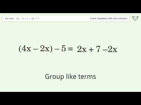 Solve 3x-5+x=2x+7: Linear Equation Video Solution | Tiger Algebra