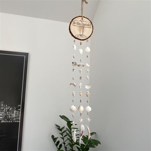 Sea Shell Wind Chime With to the Beach Design Wooden Pine Slice Nautical Mobile - Etsy