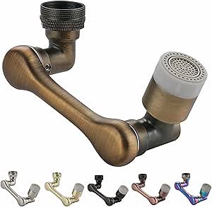 Faucet Extender, Large Angle Rotating Splash Faucet Aerator, Universal 1080 Swivel Robotic Arm Swivel Extension Kitchen Sink Aerator Extender with 2 Water Outlet Modes Antique Brass
