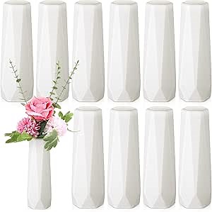 10 Pack Composite Plastic Flower Vases Bulk White Small Boho Floral Vases for Dried Flower Bouquet Pampas Grass Centerpieces Fall Wedding Party Living Room Decor(Classic)
