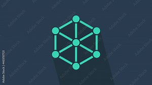 Turquoise GMO icon isolated on blue background. Genetically modified organism acronym. Dna food modification. 4K Video motion graphic animation.