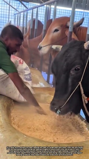 Feeding Time at a Cattle Farm in the Barn Area