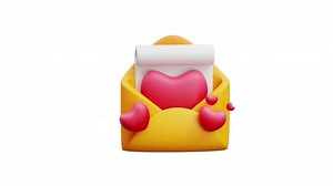 3D Animated Envelope Opening with Hearts Reveal