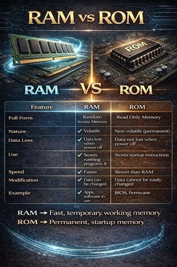 RAM vs ROM | Difference Between RAM and ROM Explained Simply | #ebucation #shorts #shortsfeed