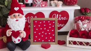 Red Valentines Day Decor, 6" Wooden Valentine's Day Heart Sign, Love Decorative Signage Plaque Indoor Table Wall Art Shelf Desk Tiered Tray Rustic Farmhouse Decorations for Home Wedding Gift