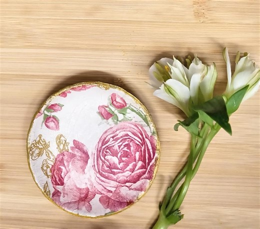 Handmade Decoupage Trinket Dish: Air Dry Clay, Floral Design - Etsy