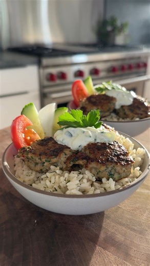 Chicken kofta with tzatziki and lemon dill rice✨ My debut cookbook Maxi’s Kitchen is available for pre-order now. Link in bio 🤍. Tzatziki: ▪️1/2 a Large Cucumber, grated▪️2 Cups 2% Greek Yogurt▪️1 Clove Garlic, grated or minced▪️1 Lemon, juice▪️1 Tbsp Olive Oil▪️1/2 tsp Kosher Salt▪️ Chicken Kofta:▪️1 lb. Ground Chicken (96% lean, not ground breast)▪️1/2 Cup Yellow Onion, finely chopped▪️1/4 Cup Parsley, finely chopped▪️2 Tbsp Mint, finely chopped▪️3 Cloves Garlic, minced▪️1 Egg▪️1 Tbsp Coriand
