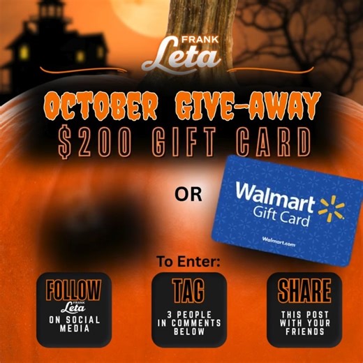 Be sure you get entered into our October Giveaway from Frank Leta! Follow the instructions below to enter for a chance to win your choice between a $200 Amazon Gift Card or a $200 Walmart Gift Card. To Enter: 1 - Like/Follow your local Frank Leta Facebook page 2 - Tag 3 people in the comments below 3 - SHARE this post to your page. Good luck! | Frank Leta Acura