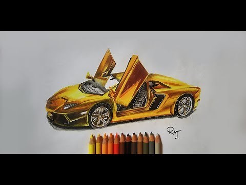 How to Draw realistic Lamborghini car (Gold)@ART STROKE