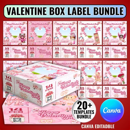 20 Valentine Love Box Template Labels, Valentine's Day Gift Box Canva Template, for 8x8x4 Gift Box., Editable Love Box (digital Download) - Etsy