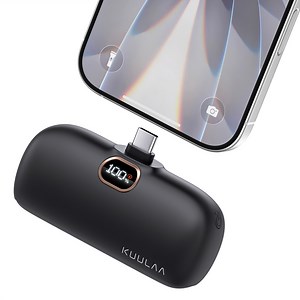 Kuulaa 5000mAh Mini Power Bank | Built-in Type-C Plug | 20W Fast Charge | LCD Display | Compatible for iPhone 15/16/17, Samsung S23/S24