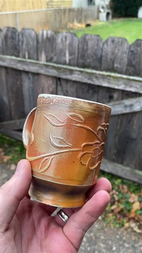 I had a woodworking friend carve a wood roller that I could do over a slab, make into a mug and soda fire. Turned out pretty sweet! . . #coffeecup #pottertok #potterytiktok #handmademug #coffeemug