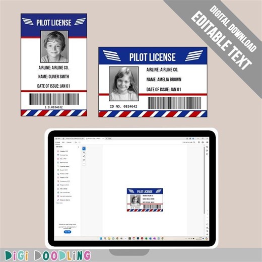 Printable Pilot License Template: Editable ID Badge (digital Download) - Etsy