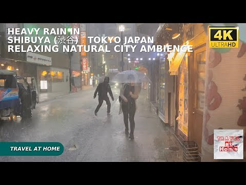 【4k hdr】 | Walk in the Heavy Rain in Shibuya (渋谷) Tokyo Japan | Relaxing Natural City ambience