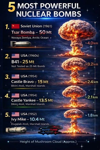 The 5 Biggest Nuclear Explosions Ever Recorded ☢️💥 50 Megaton Tsar Bomba #nuclear #superbass #nuke