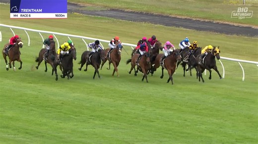 From last to first, the Phar Lap Trophy from Trentham is won by Khanshe, rampaging up the track. The 5YO mare was ridden by Matthew Cameron and is trained by Fraser Auret. Group Racing is brought to us by OTI Racing Yes we can on Trackside 1 and trackside.co.nz RACE | Fraser Auret Racing | Trackside NZ