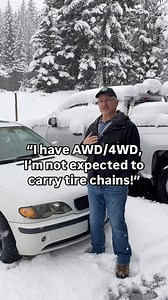 Don’t want to hear you say ... that you don’t have any use for tire chains. You do. Yes, even if you have AWD/4WD. With snow expected in the passes this weekend, now is a good time to get in the habit of carrying chains as part of your winter driving kit AND practice installing them before you head out. If a “tire chains required” advisory pops up on our digital signs, be prepared to pull over and chain up. “But I have AWD/4WD!” Great! When our mountain pass advisories read “tire chains required