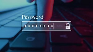 A user enter a password to website form box in internet browser by keyboard. Hacker hacking a personal banking account password on a computer screen. Typing password on login page. Entry pin code