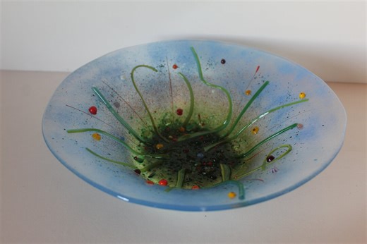 Fused Glass Flower Bowl: Blue, Green & Red Display Bowl - Etsy Australia